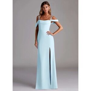 Azazie Callan Sky Blue Mermaid Pleated Chiffon Convertible Dress A00 NWT